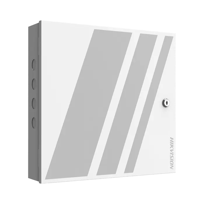 Controlador de Acceso 4 Puertas Administrable en la Nube con Hik-Connect Teams / Interfaz Web / 8 Lectores de Huella o Tarjeta / 100,000 Tarjetas / 10,000 Huellas / Incluye Gabinete y Fuente de Alimentación 12Vcd 8 A / Soporta Batería de Res