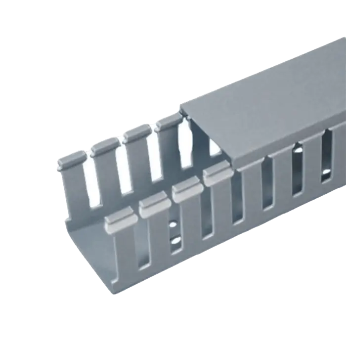 [FC2X3LG2] Canaleta Ranurada de PVC con Tapa, Tipo F, 57.2 mm de Ancho, 79.2 mm de Alto y 2 m de Largo, Color Gris