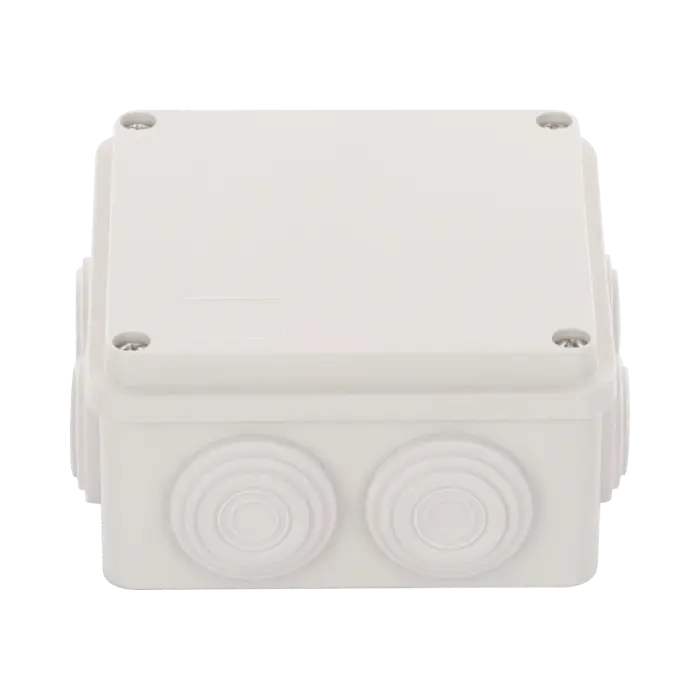 [PST-1010-ER] Caja Derivación-Conexión de Plástico (100 X 100 X 54 mm) con 7 Glándulas de Goma. Para Instalaciones Comerciales, Residenciales e Industriales. Incluye Tornillería para su Tapa.