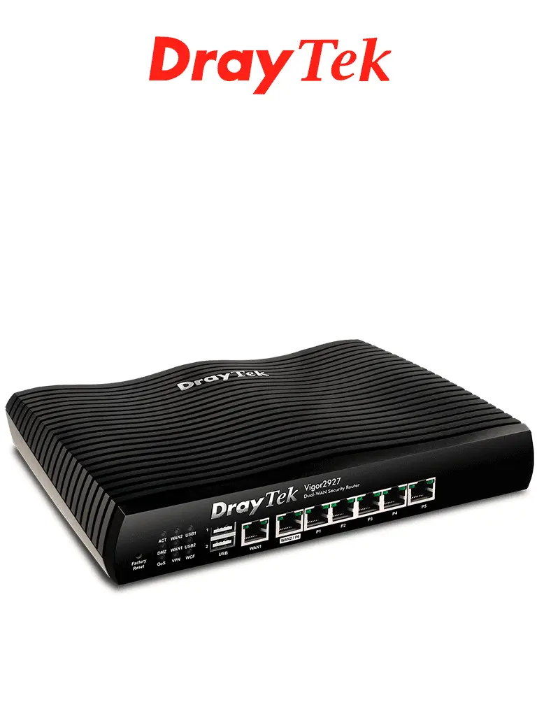 DRAYTEK VIGOR2927- Ruteador Multi-WAN balanceador de cargas con 1 puerto WAN GE RJ45, 1 puerto intercambiable LAN/WAN, 5 puertos LAN GE, 50 túneles VPN, 2 puertos USB, ideal para PyMEs