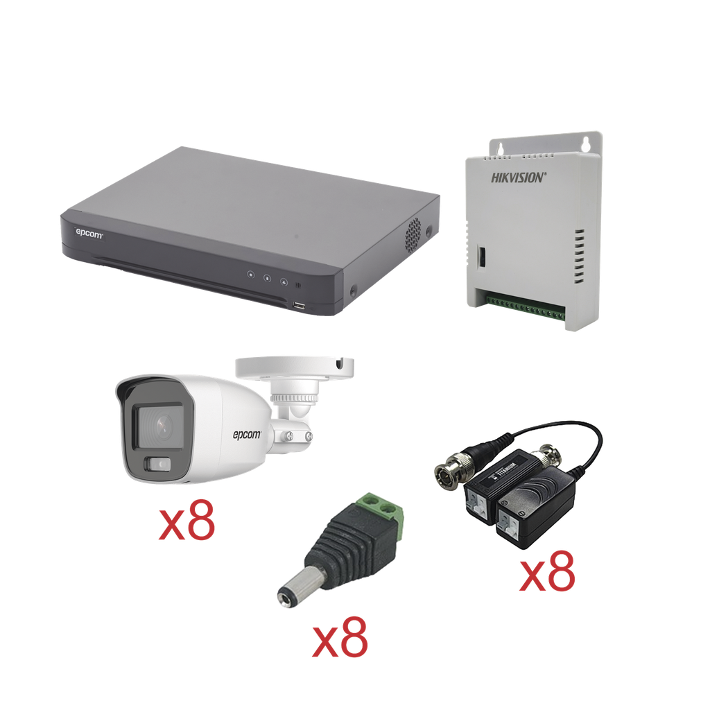 [KEVTX8T8BG/A] KIT TurboHD con Audio 1080p / DVR 8 Canales / 8 Cámaras Bala (exterior 2.8 mm) / Transceptores / Conectores / Fuente de Poder / AUDIO POR COAXITRON