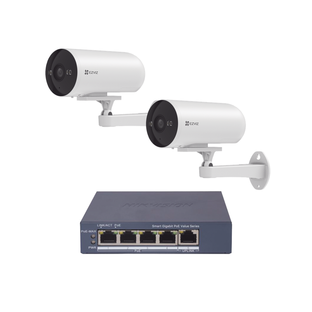 [CS-H5/3MP/POE/KS2] Kit de cámaras PoE Para Uso en Exterior / PoE Estandar Af / 2 piezas CS-H5/3MP/ 1 Pieza de Switch DS-3E1505P-EI/M / Vision Nocturna a Color / IP67 / Audio Bidireccional / Luz y Sirena / 4 Puertos 1000 Mbps PoE+ / 1 Puerto 1000 Mbps Uplink