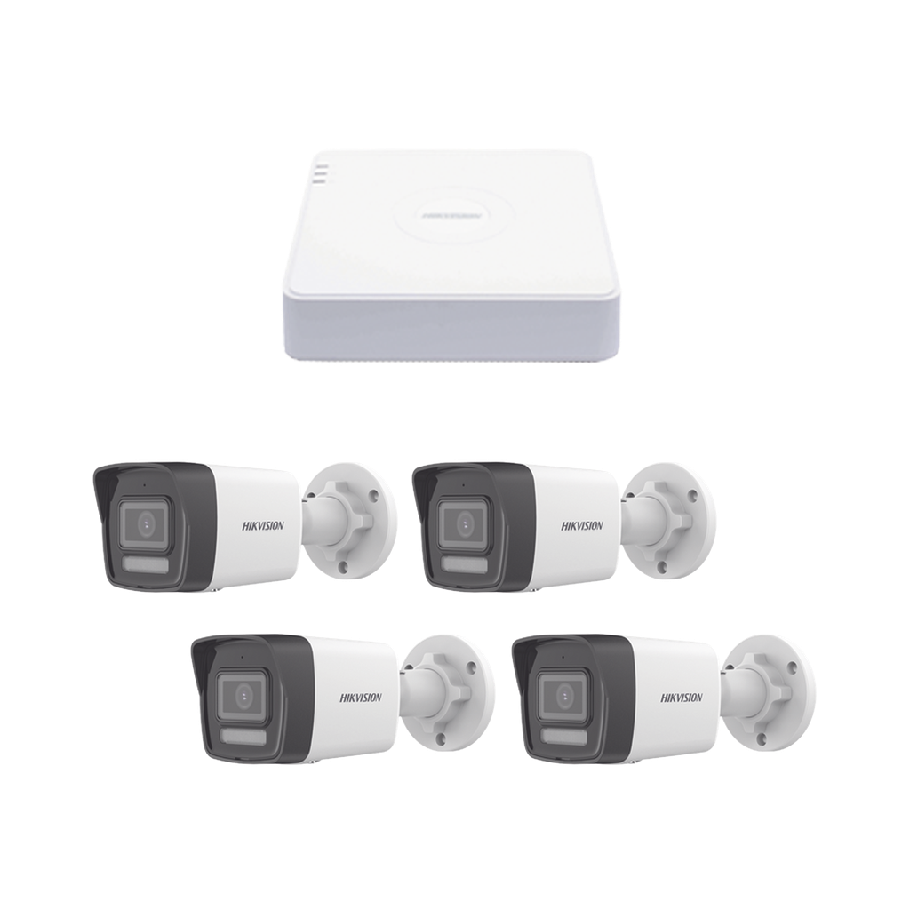 Kit IP 1080p (2 Megapixel) / NVR de 4 Canales con 4 Puertos PoE / 4 Cámaras IP Bala ColorVu Lite y ACUSENSE Lite / Micrófono Integrado