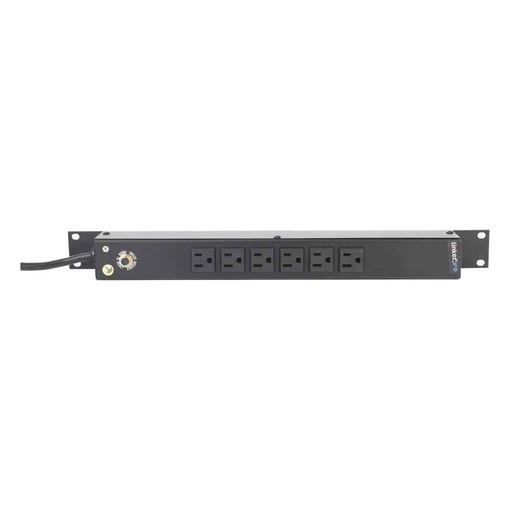Multicontacto Horizontal (PDU) de 6 Contactos (NEMA 5-15R) Rack 19" 1UR. Voltaje Entrada/Salida: 120Vca/15A