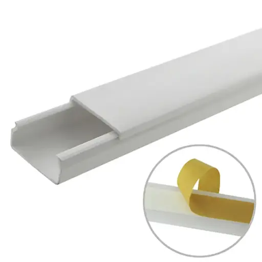 [TMK-1020-SD-CC] Canaleta blanca de PVC auto extinguible, sin división, 20 x 10 mm, tramo de 6 pies, con cinta adhesiva (5101-21262)