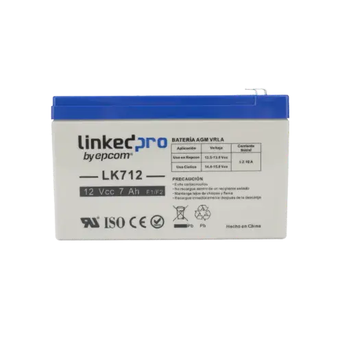 [LK712] Batería 12 V / 7 Ah / UL / Tecnología AGM / Vida útil promedio 5 años / Uso en equipo electrónico, Alarmas de Intrusión / Incendio / Control de acceso / Video Vigilancia / Terminales F1 ( Incluye adaptador F2 )