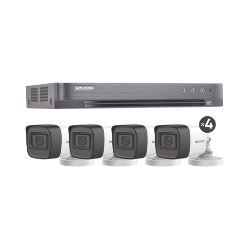 [HIK5MPSLQ-KIT(B)] (MICRÓFONO INTEGRADO) KIT TURBOHD 5 Megapixel / DVR 4 Canales / 4 Cámaras Bala con Micrófono Integrado (exterior 2.8 mm) / Fuente de Poder / Accesorios de Instalación