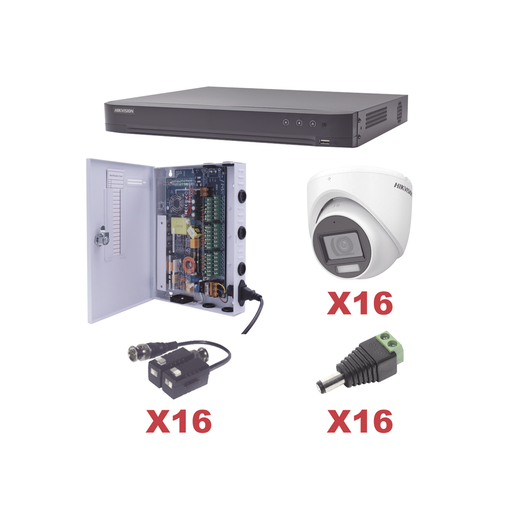 [KH1080P16DW] KIT TurboHD 1080p / DVR 16 Canales / 16 Cámaras Turret con Audio Integrado (Exterior 2.8 mm) / Transceptores / Conectores / Fuente de Poder Profesional